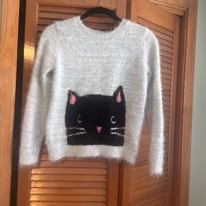 Super cute blue fuzzy cat sweater